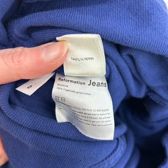 $148 Reformation Blue Short Sleeve Collared Zip Up Short Sleeve Denim Romper 0 - Picture 8 of 8